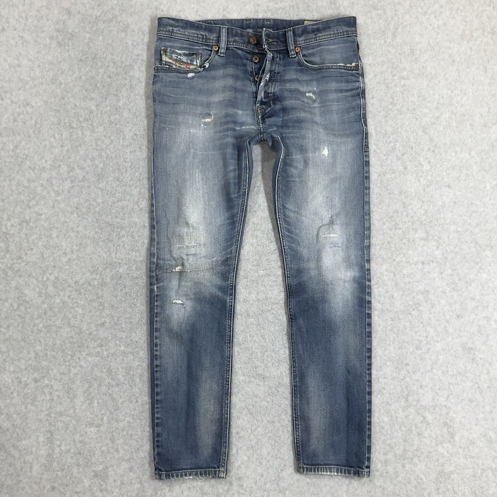 Diesel Tepphar Jeans Men 30x30 Blue Slim Carrot Stretch Thrashed Restored R248D